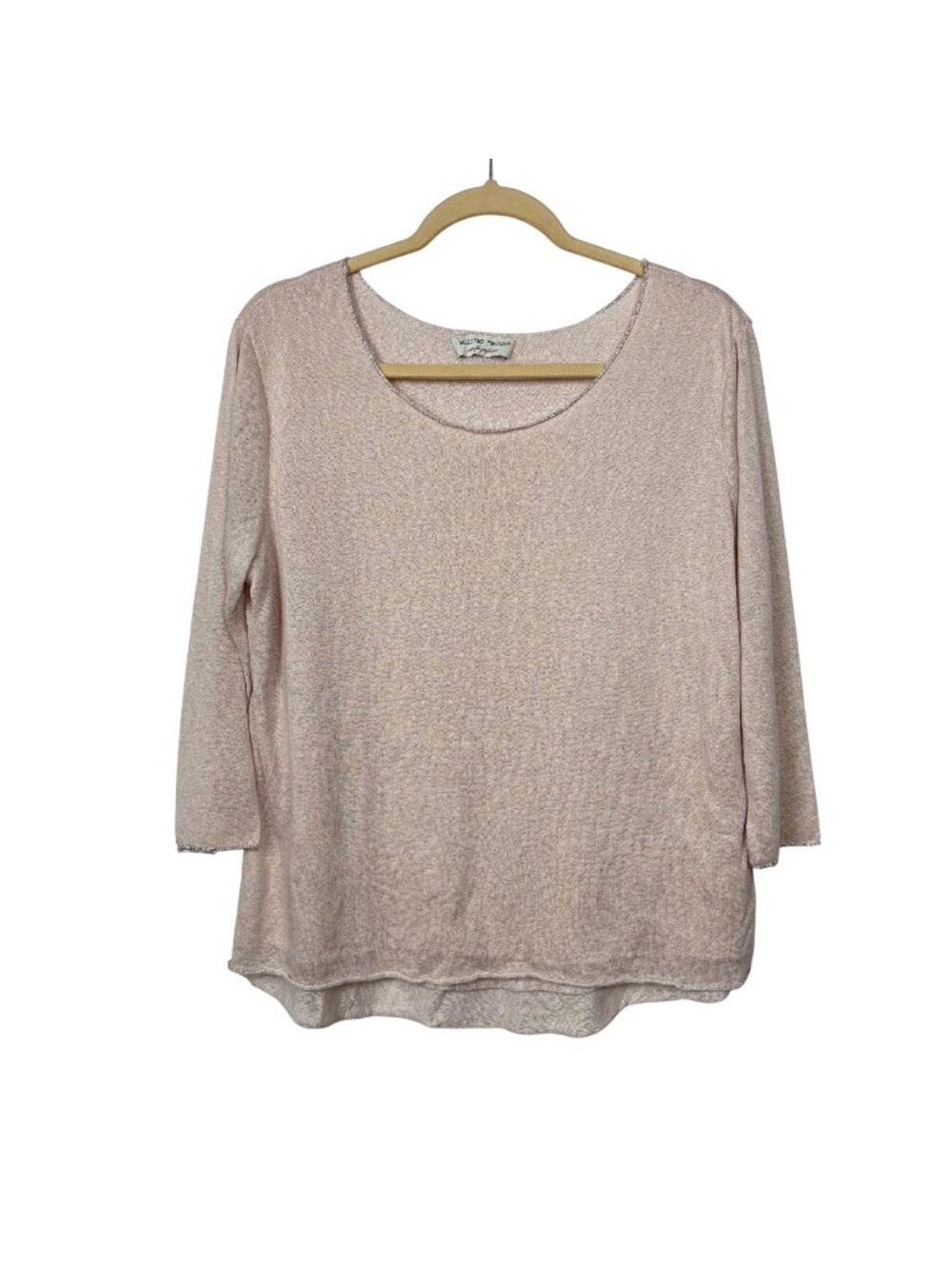 ✨3/$30 Selected Touch Womens S/M Blush Pink 3/4 Sleeve Top Silver Trim Gauzy